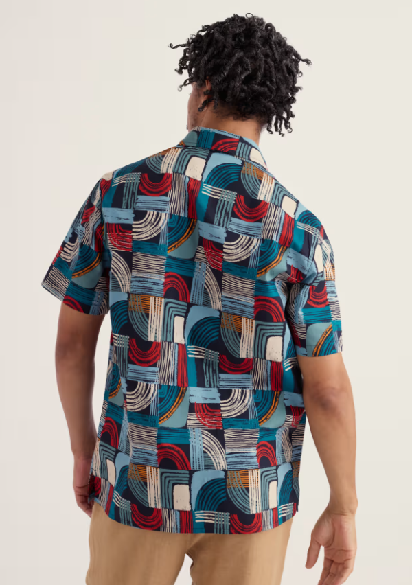 Seasalt Men's Godrev Poplin Short Sleeve Shirt Drawn Shapes Sketch Inkwell