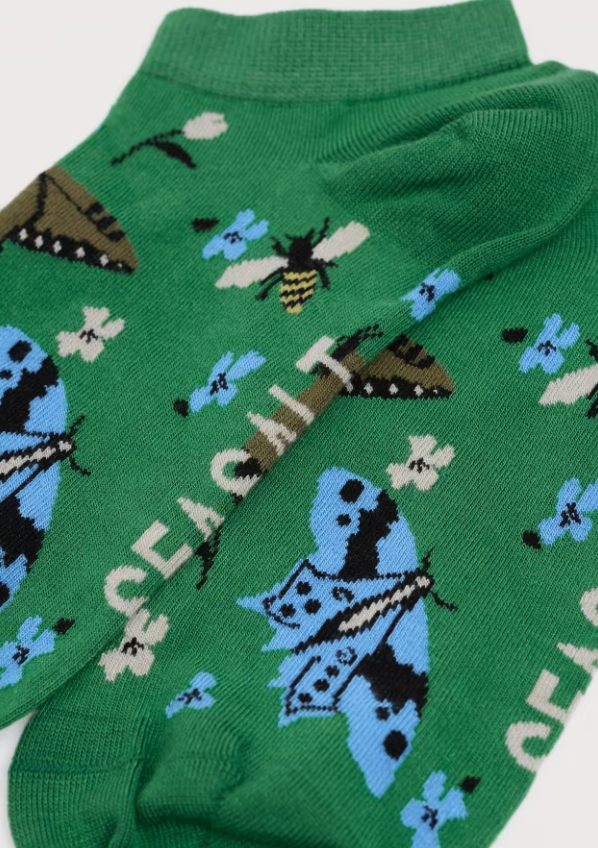 Seasalt Women's Arty Trainer Socks Wing Flower Bright Green