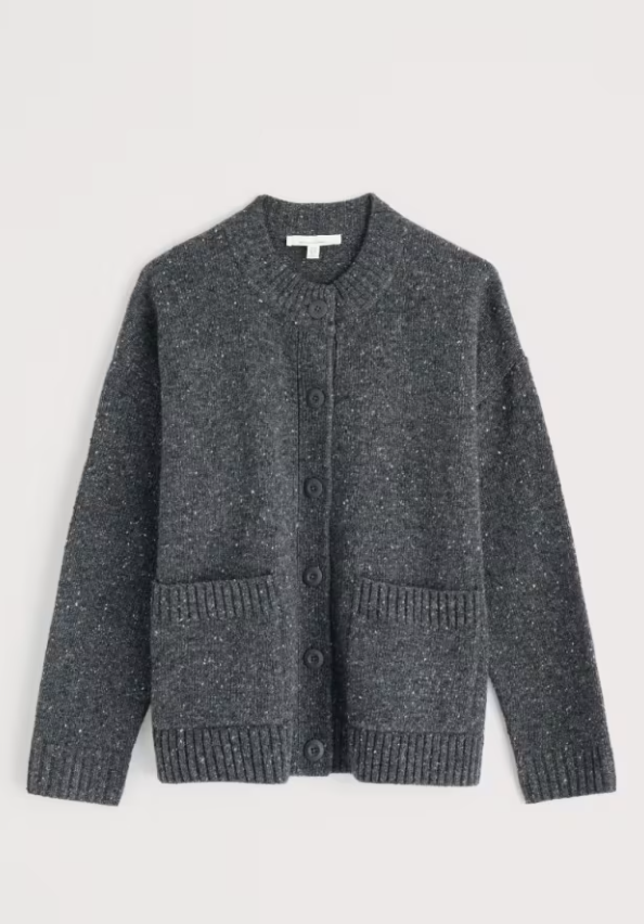 Seasalt Harbour Sands Chunky Crew Neck Cardigan Coal