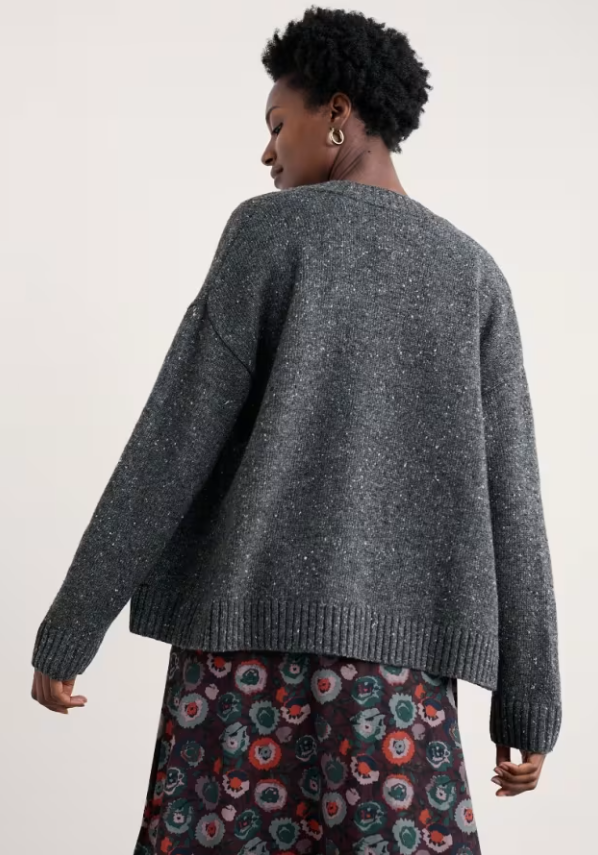 Seasalt Harbour Sands Chunky Crew Neck Cardigan Coal