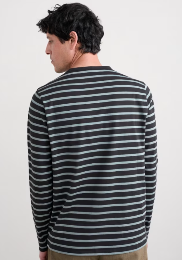 Seasalt Men's Crew Neck Sailor Shirt Breton Onyx Light Wade