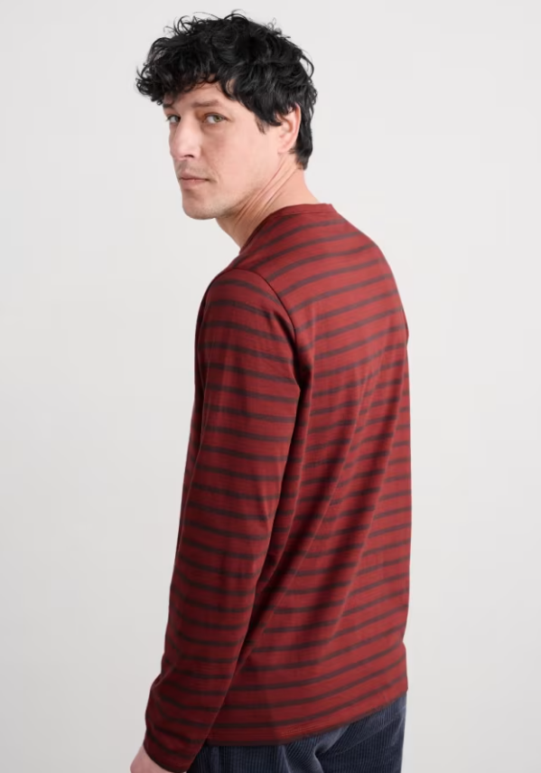 Seasalt Men's Crew Neck Sailor Shirt Breton Seedbed Conker