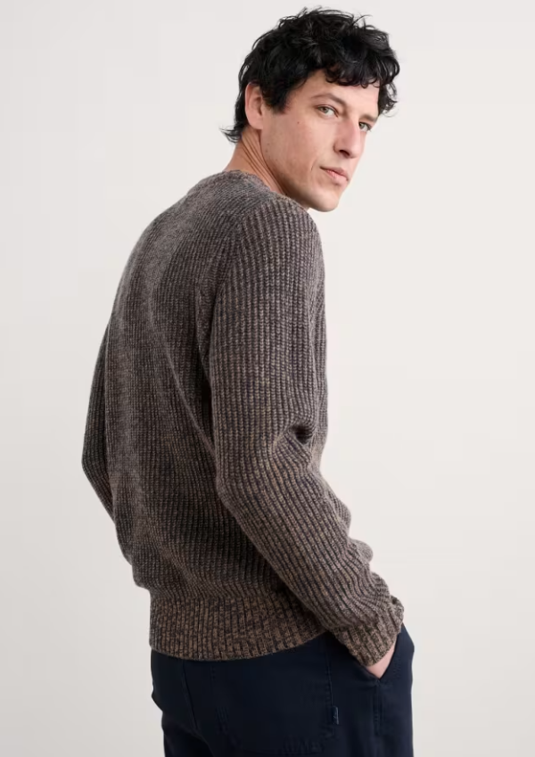 Seasalt Men's Wheelwright Ribbed Lambswool Jumper Pecan Mouline