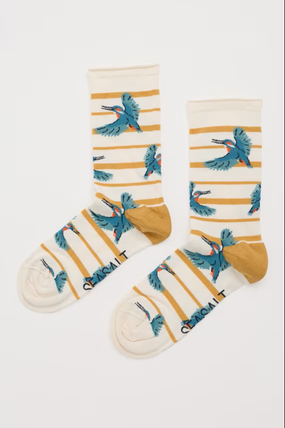 Seasalt Women's Arty Organic Cotton Socks Shore Kingfisher Chalk Daylily