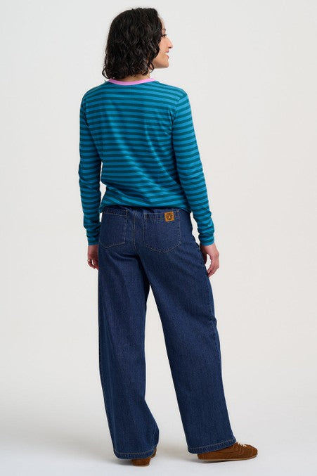Sugarhill Brighton Brunswick Jersey Top Blue/Green Lucky Cat