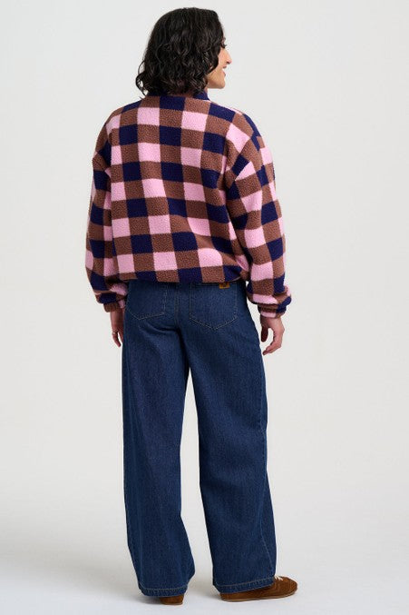 Sugarhill Brighton Hartley Zip Up Fleece Navy/Pink Check
