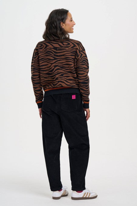 Sugarhill Brighton Solana Knitted Bomber Jacket Brown/Black Tiger Print