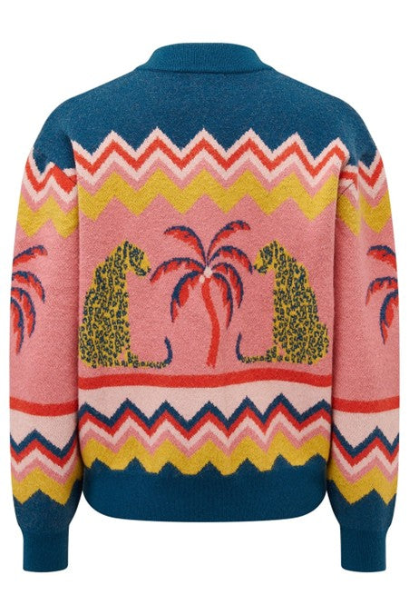 Sugarhill Brighton Solana Knitted Bomber Multi Leopard And Palms