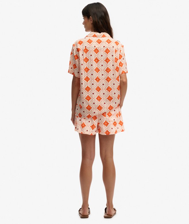 Superdry Cotton Printed Beach Shorts Sashiko Tile Orange