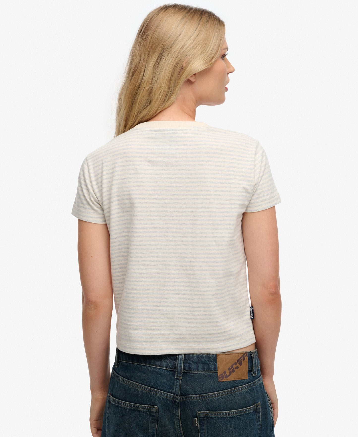 Superdry Essential Logo Striped Fitted T-Shirt Glacier Grey Marl Stripe