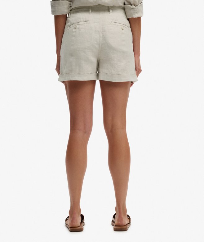 Superdry Mid Rise Linen Shorts Light Stone Beige