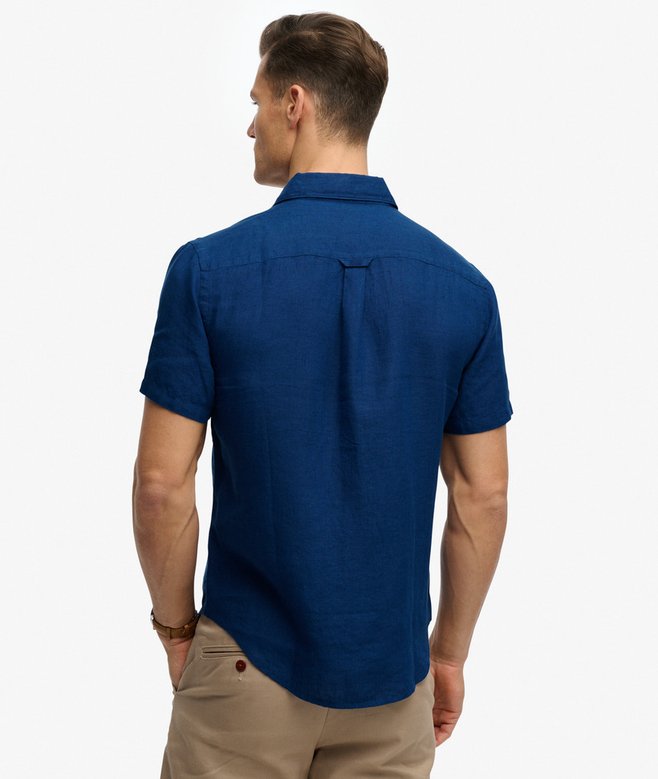 Superdry Riviera Short Sleeve Linen Shirt French Blue