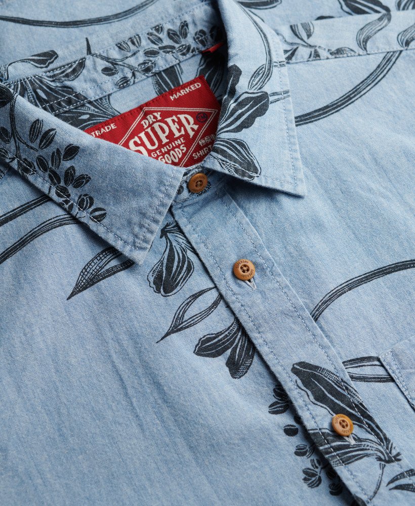 Superdry Vintage Loom Short Sleeve Shirt Mid Wash Blue Hawaiian