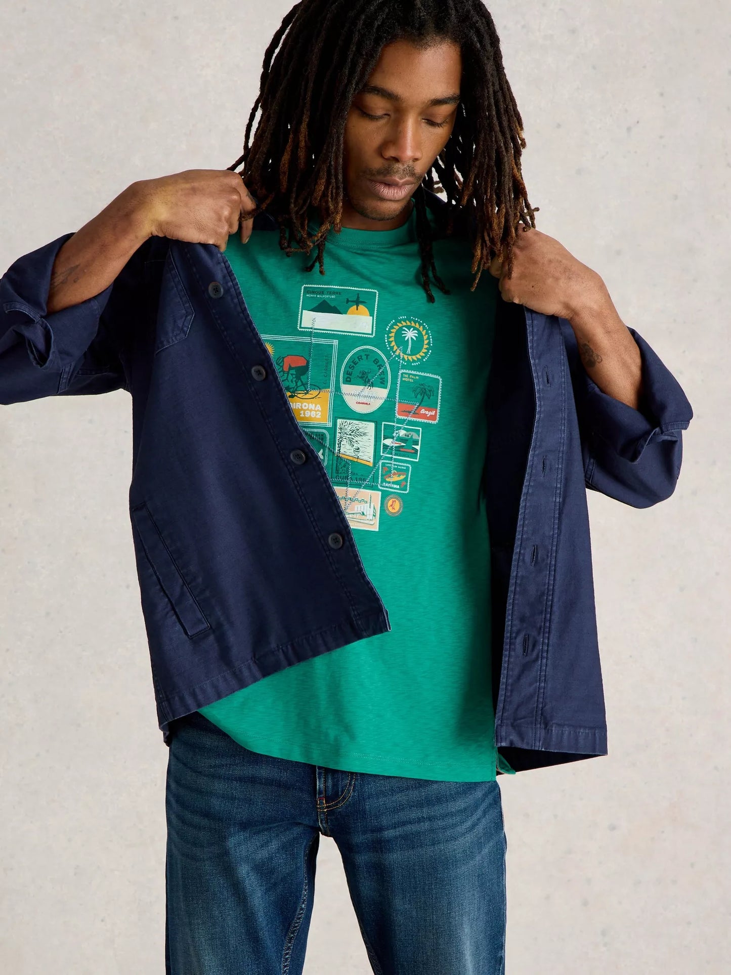 White Stuff Abersoch Travel Graphic Tee Teal Mens Tshirt White Stuff clothing Graphic Tee