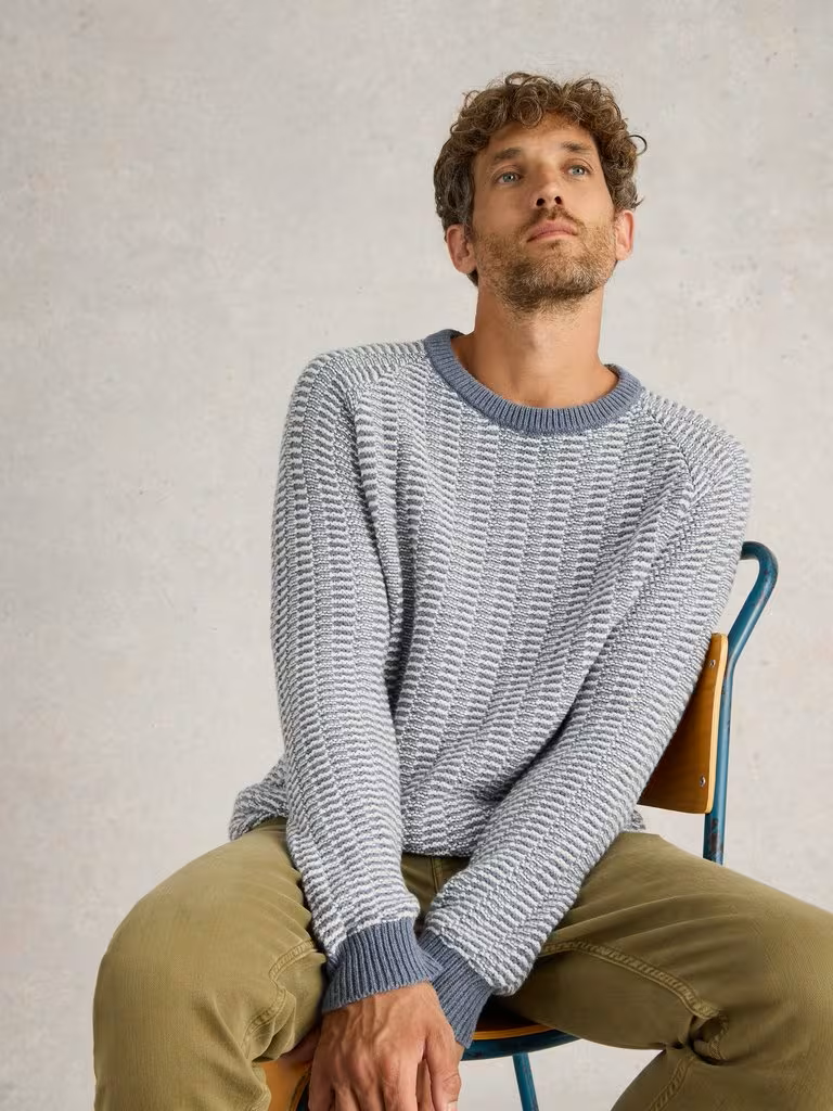 White Stuff Textured Crew Neck Jumper Blue Multi