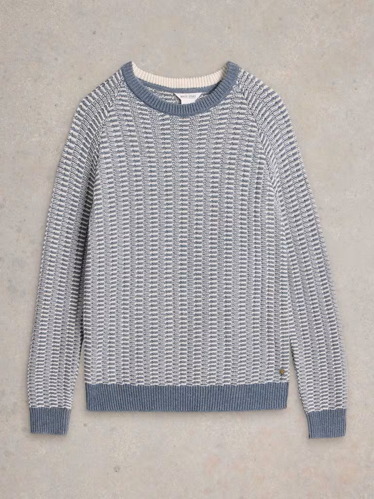 White Stuff Textured Crew Neck Jumper Blue Multi