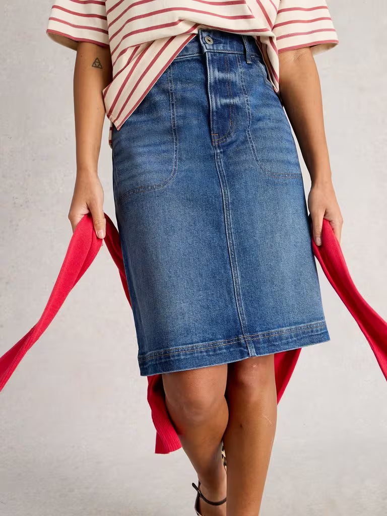 White Stuff Tia Denim Skirt Mid Demin