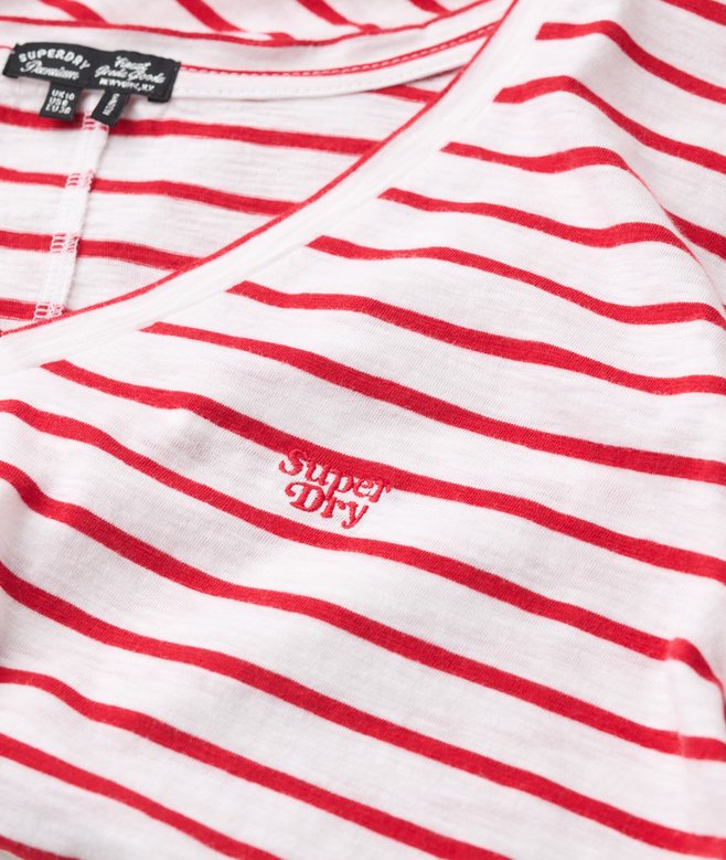 Superdry Studio Slub Embroidered V-Neck T-Shirt Varsity Red/Optic Stripe