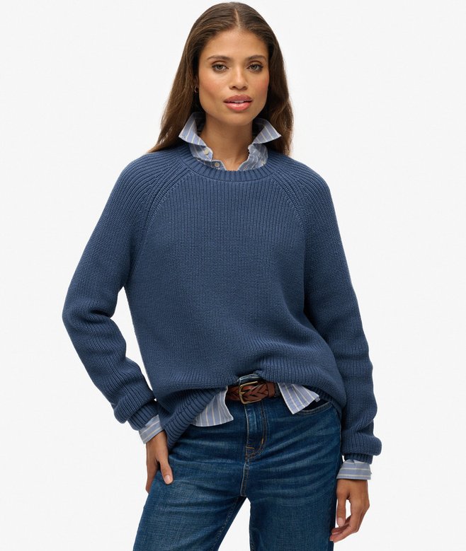 Superdry Relaxed Ribbed Knitted Jumper Vintage Blue