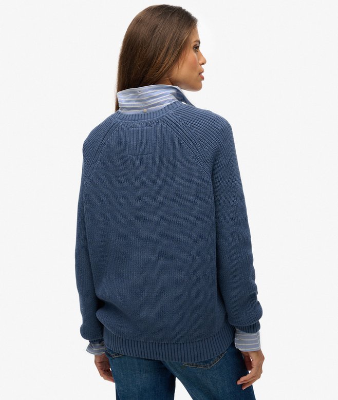Superdry Relaxed Ribbed Knitted Jumper Vintage Blue