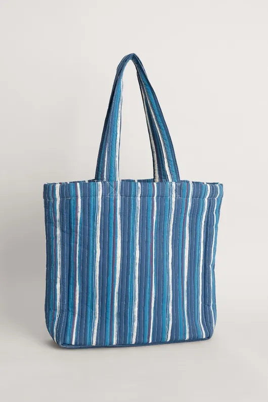 Seasalt Singing Water Quilted Tote Bag River Stripe Dark Voyage