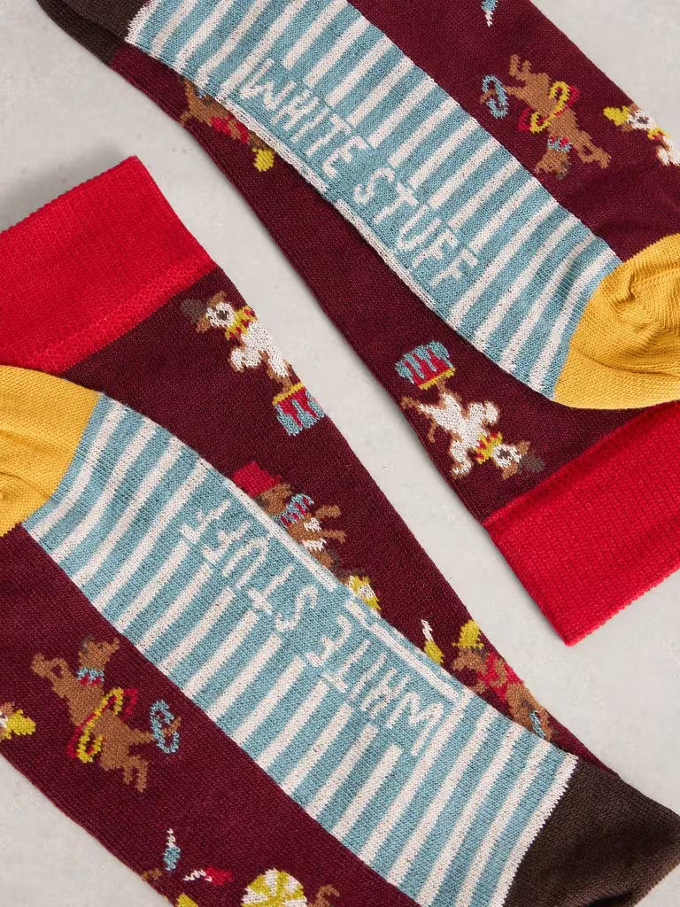 White Stuff Circus Animals Ankle Socks Red
