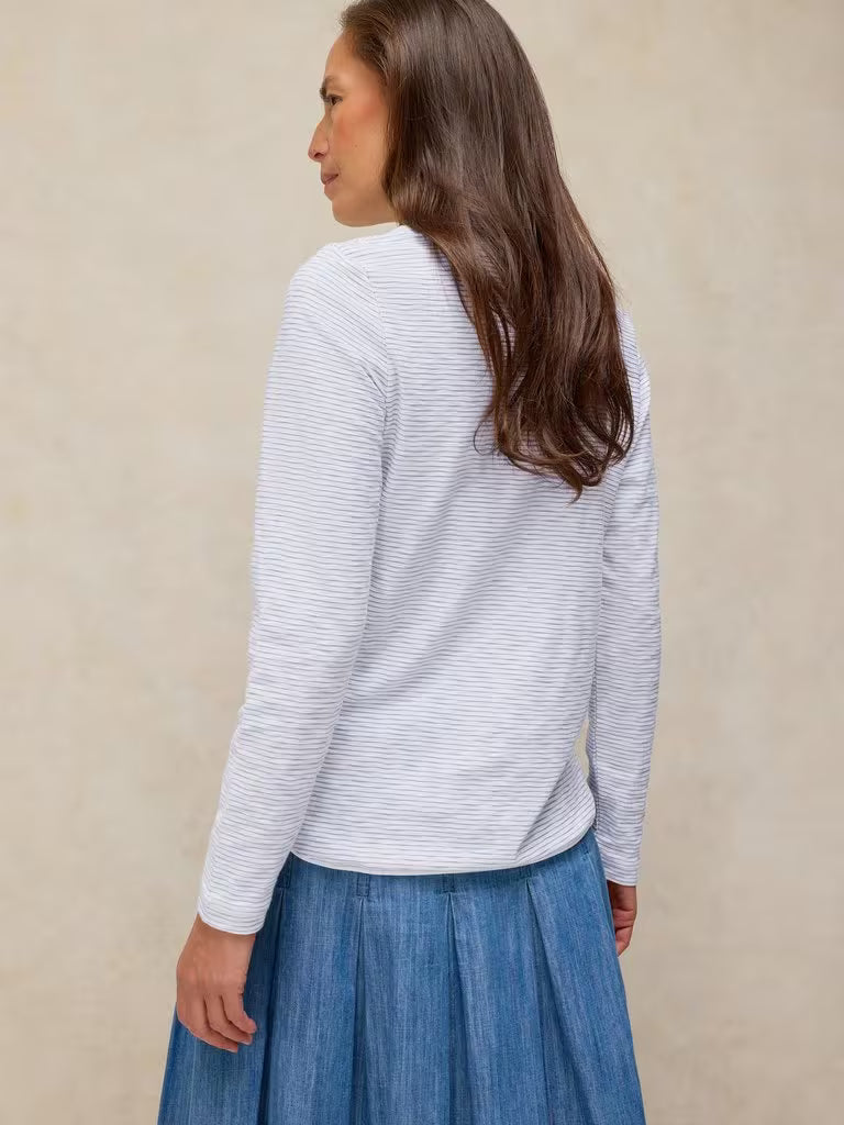 White Stuff Clara Long Sleeve Texture Tee White Multi womens Crew Neck with a Long Sleeve that's Regular Fit and Machine Washable Colour: White Multi Material: 100% Cotton