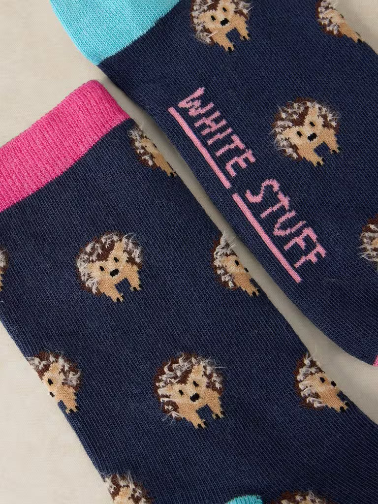 White Stuff Fluffy Hedgehog Ankle Socks Navy