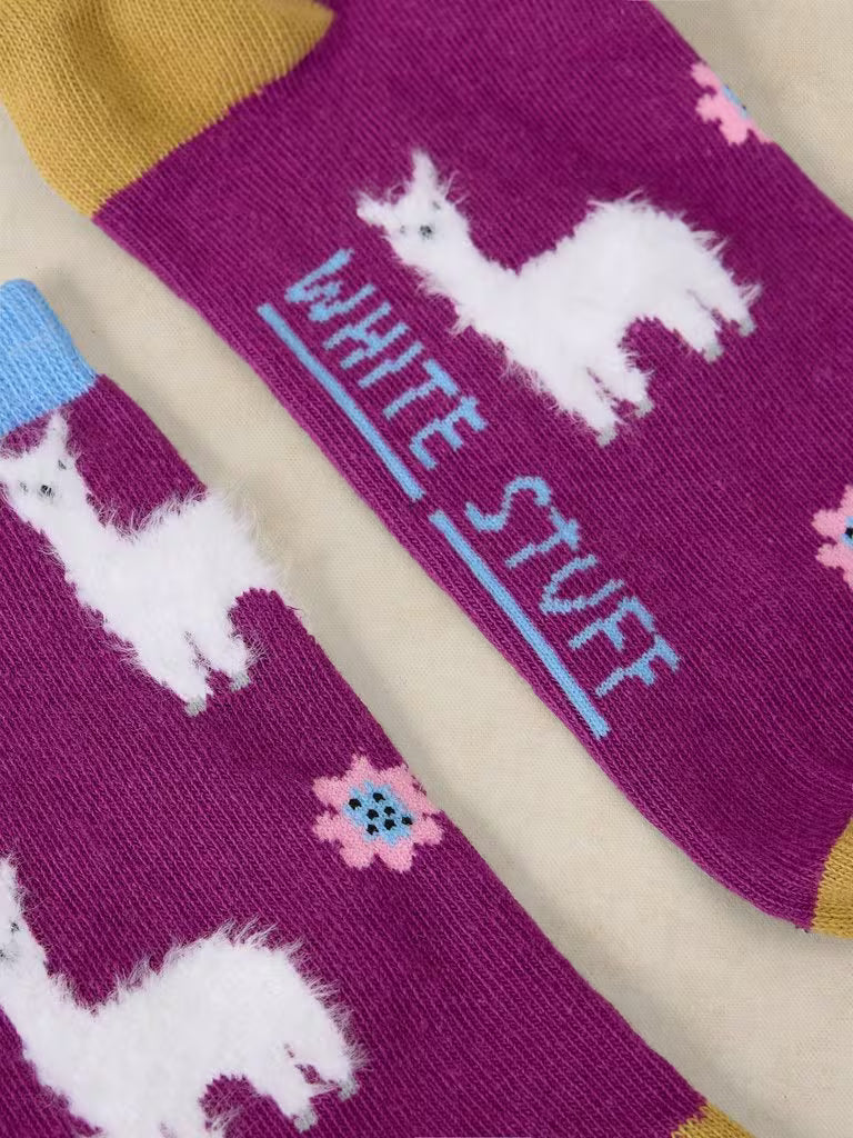 White Stuff Fluffy Llama Ankle Socks Mid Purple