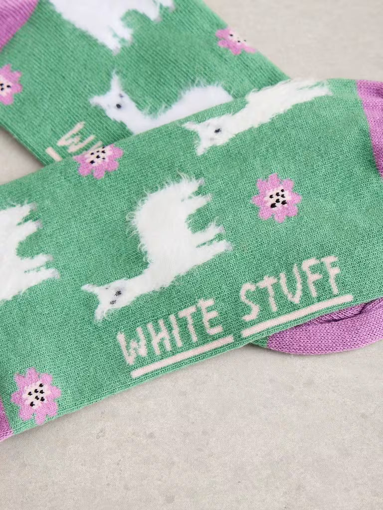 White Stuff Fluffy Llama Trainer Sock Green Multi