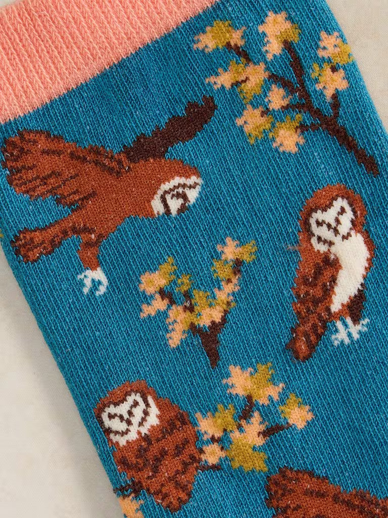 White Stuff Flying Owl Ankle Socks Dark Teal