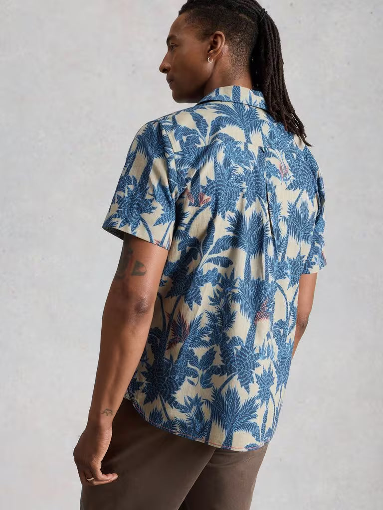 White Stuff Hayle Palms Print Shirt Navy