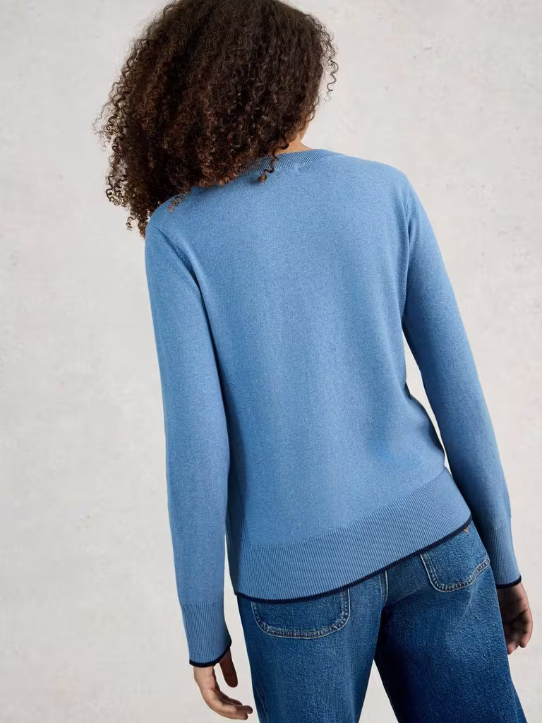 White Stuff Katie Long Sleeve Crew Neck Jumper Mid Blue