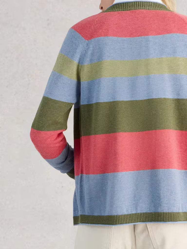 White Stuff Lulu Crew Neck Stripe Cardi Green Multi