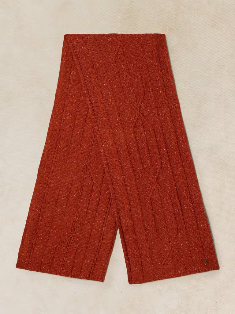 White Stuff Nep Cable Knitted Scarf Dark Orange