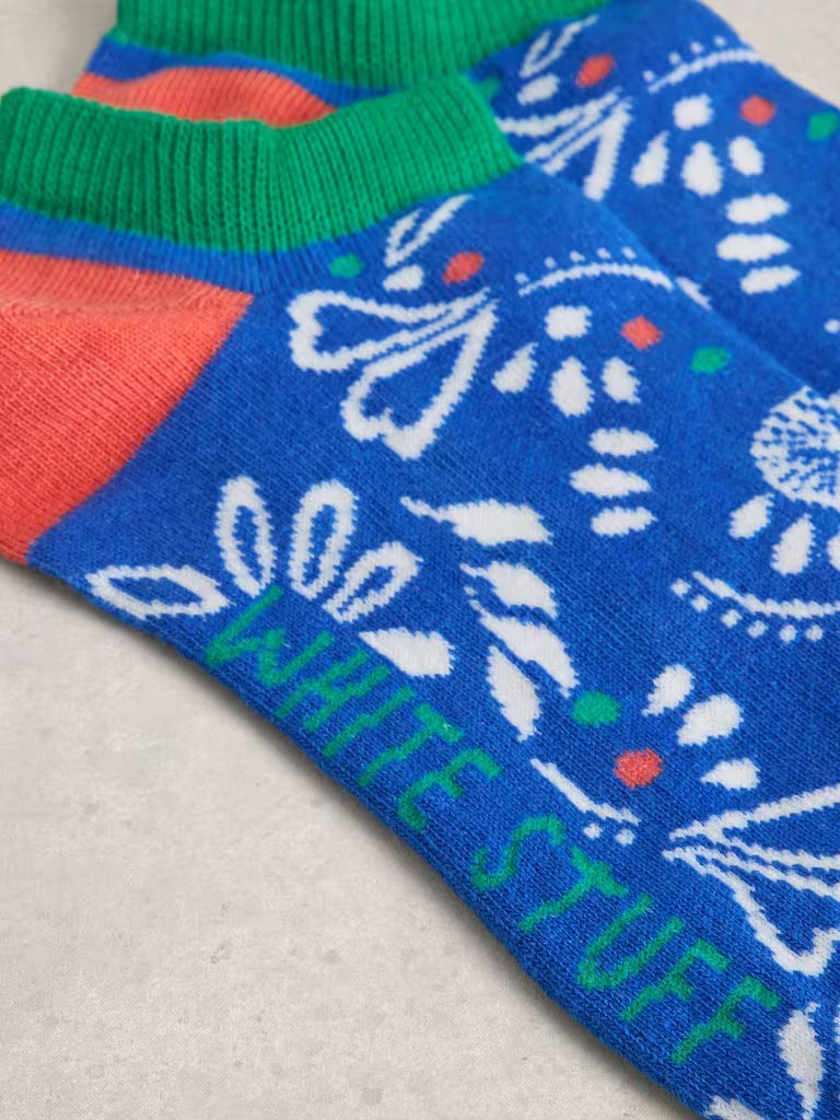 White Stuff Printed Floral Trainer Sock Blue Multi
