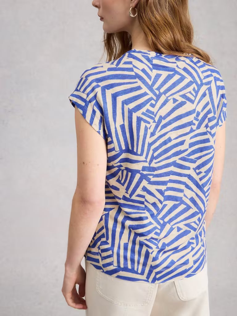 White Stuff Rowan Linen Tee Blue Print
