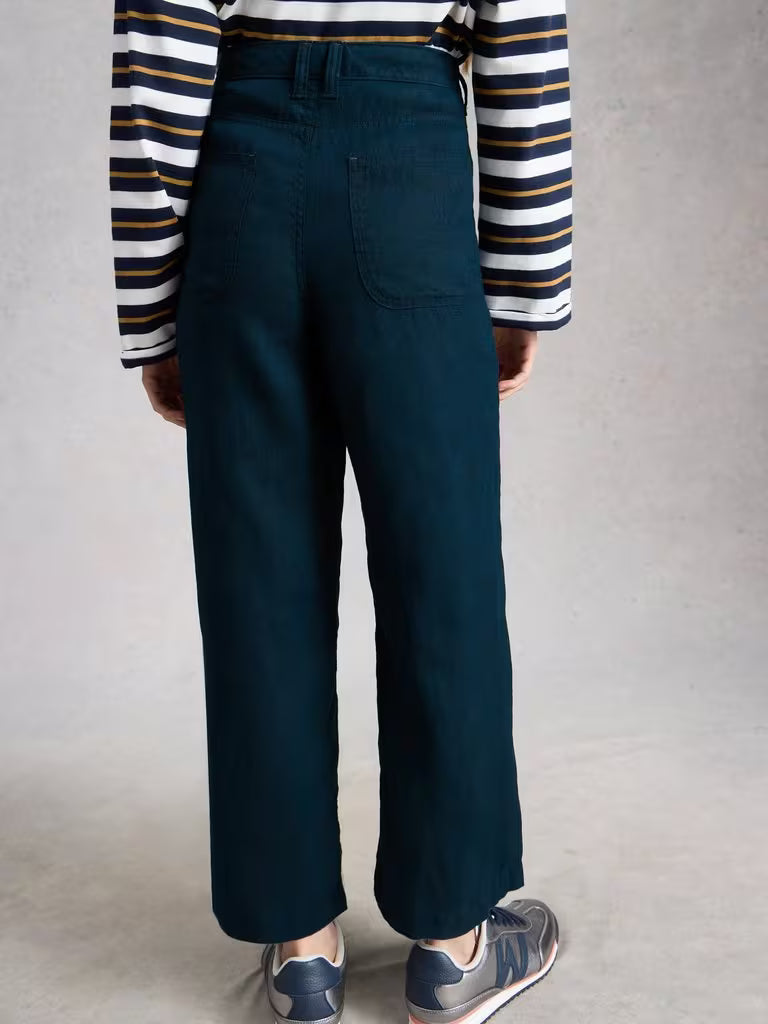 White Stuff Tia Linen Wide Leg Crop Dark Navy