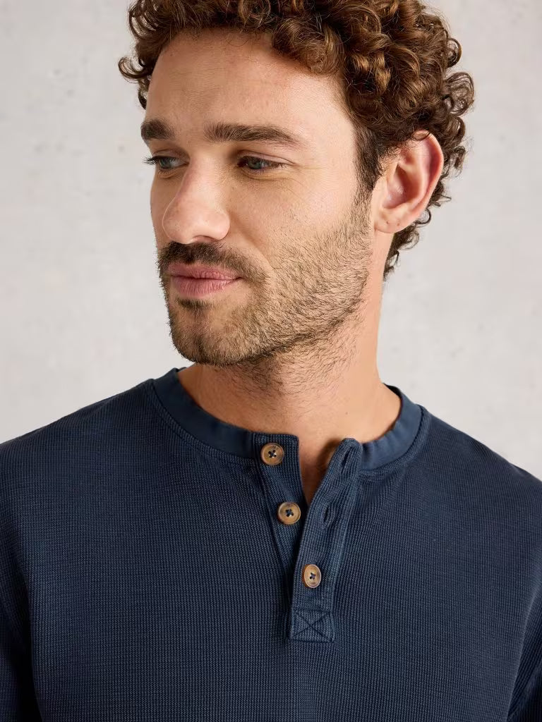 White Stuff Helston Waffle Henley Dark Navy