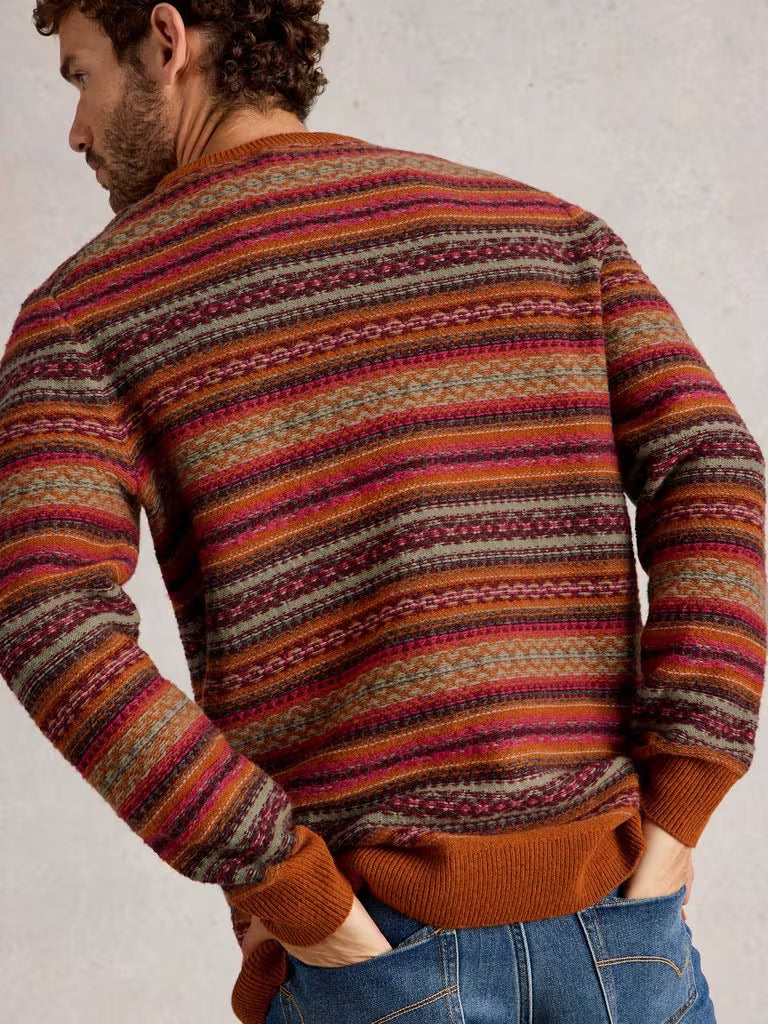 White Stuff Ossett Fairisle Crew Neck Orange