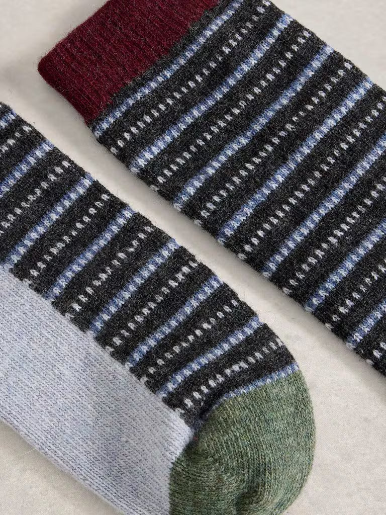 White Stuff Stripe Wool Sock Navy
