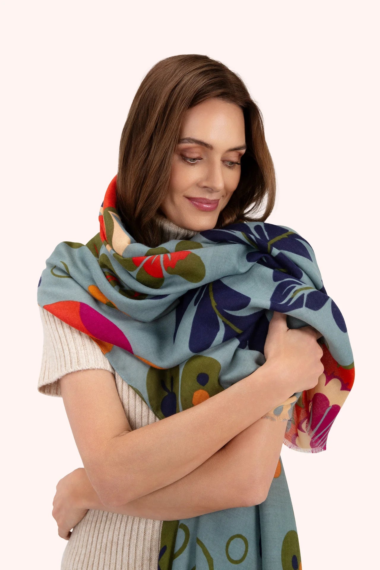 Powder Folk Floral Print Scarf Winter Ice