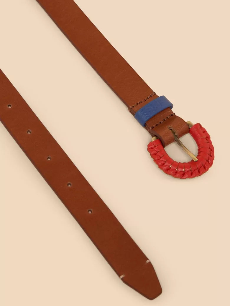 White Stuff Woven Leather Buckle Belt Mid Tan