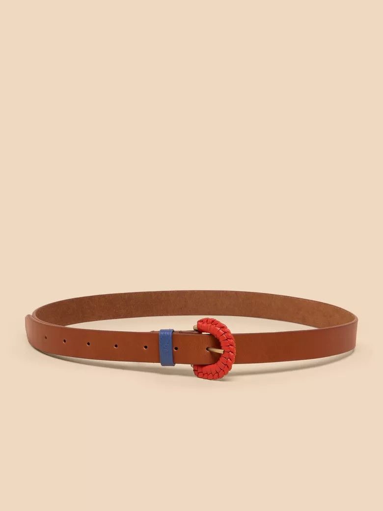 White Stuff Woven Leather Buckle Belt Mid Tan
