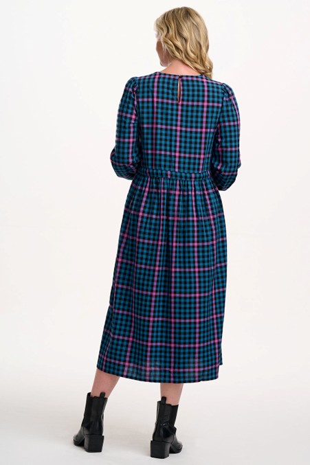 Sugarhill Brighton Yasmin Midi Smock Dress Black/Teal Twilight Gingham