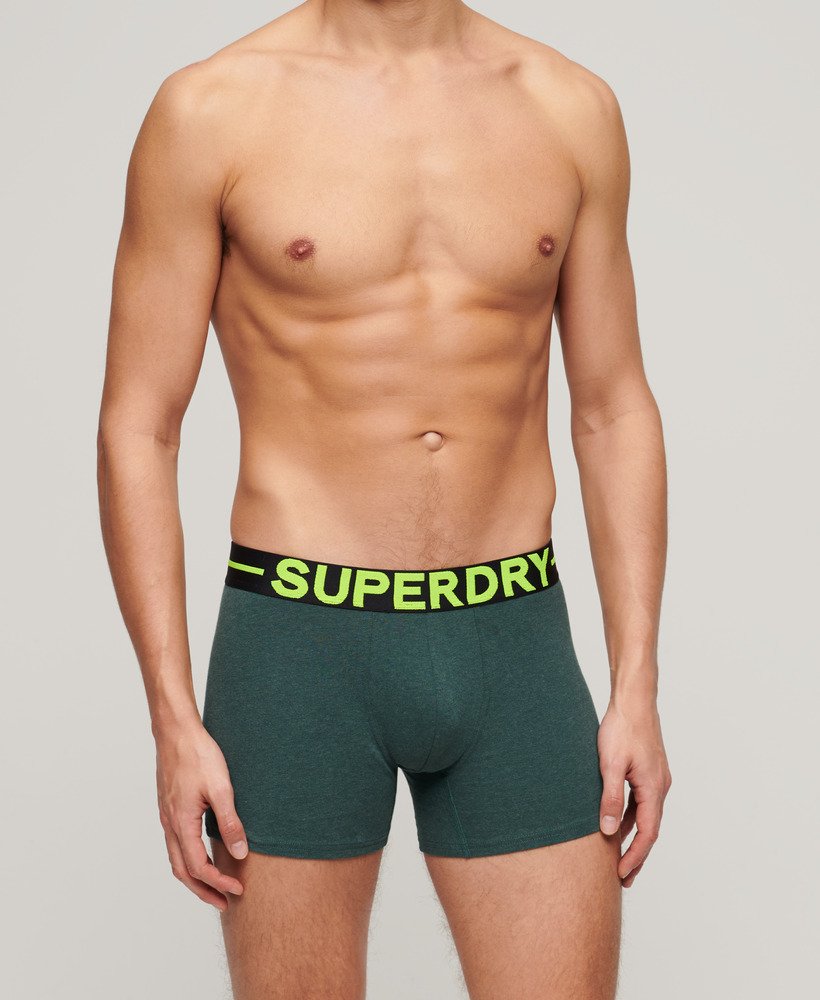 Superdry Organic Cotton Boxer Triple Pack Dark Indigo Blue Marl/Buck Green Marl/Nautical Yellow Mens Boxers Superdry Clothing