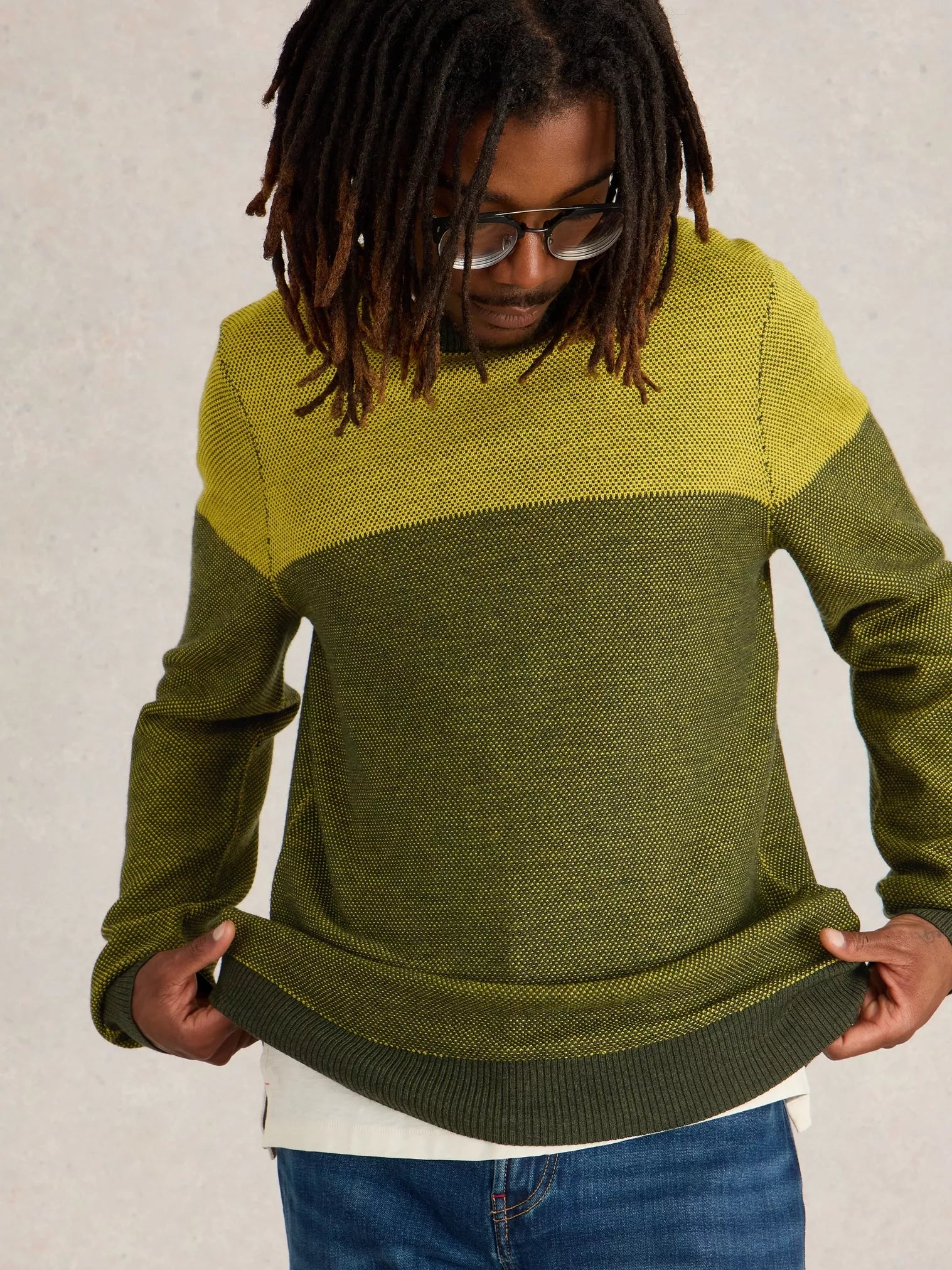 White Stuff Newport Merino Jacquard Crew Yellow