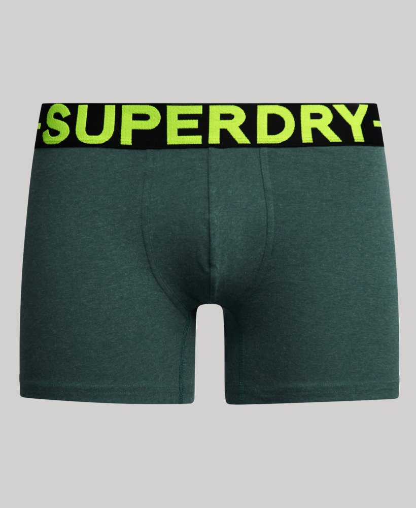 Superdry Organic Cotton Boxer Triple Pack Dark Indigo Blue Marl/Buck Green Marl/Nautical Yellow