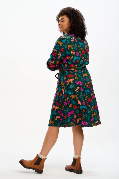 Sugarhill Brighton Zadie Shirt Dress Dark Green Tiger Cutouts
