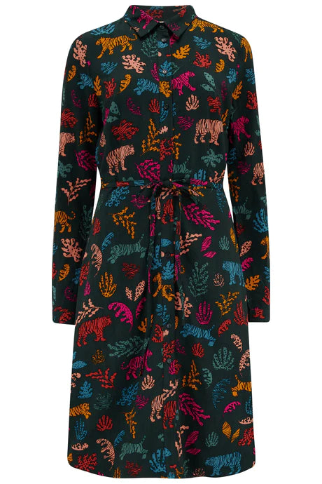 Sugarhill Brighton Zadie Shirt Dress Dark Green Tiger Cutouts